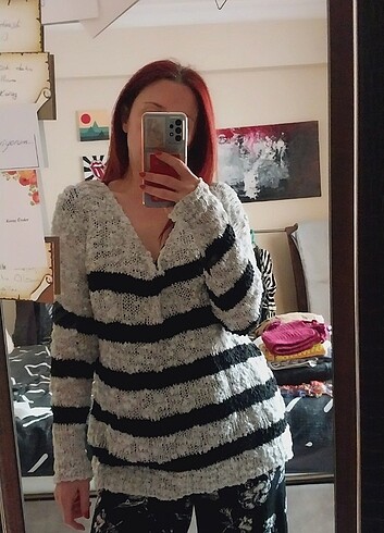 m Beden siyah Renk SİYAH BEYAZ ÇİZGİLİ SALAŞ OVERSIZE BLUZ