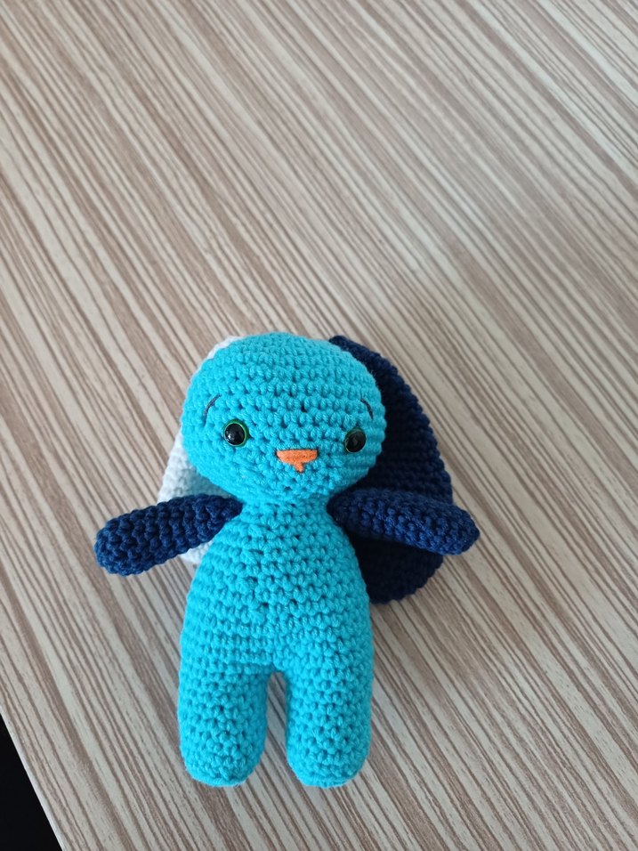 Renkli Mavi Örgü Peluş Tavşan Oyuncak - Görsel 2