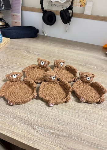 Kahverengi Örgü Ayıcık bardak altlığı, takı standı - Görsel 4