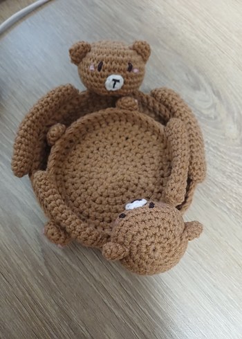 Kahverengi Örgü Ayıcık bardak altlığı, takı standı - Görsel 7