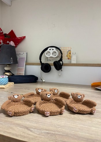 Kahverengi Örgü Ayıcık bardak altlığı, takı standı - Görsel 6