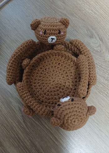 Kahverengi Örgü Ayıcık bardak altlığı, takı standı - Görsel 8