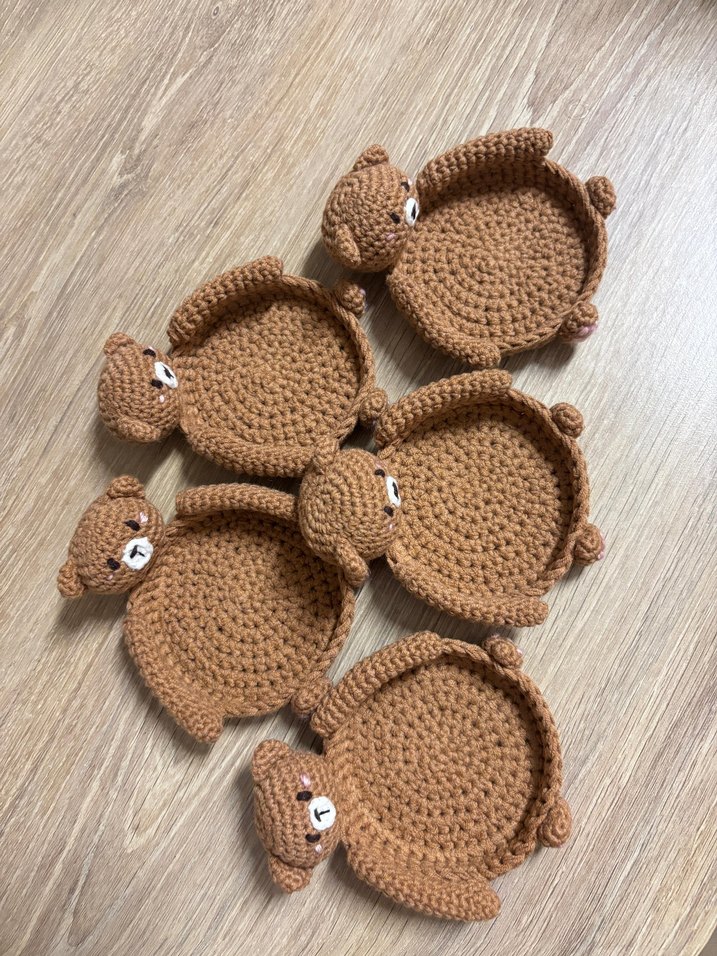 Kahverengi Örgü Ayıcık bardak altlığı, takı standı - Görsel 5