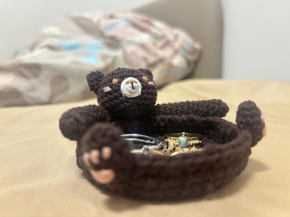 Kahverengi Örgü Ayıcık bardak altlığı, takı standı - Görsel 2