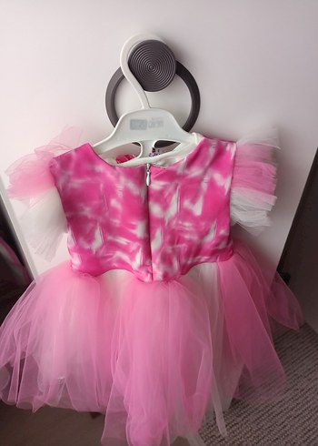 Çiçek Detaylı Pembe Kız Çocuk Elbisesi - Görsel 2