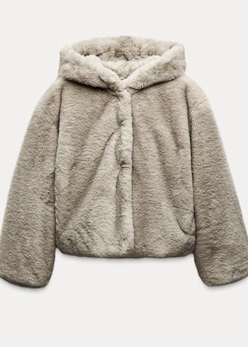 Gri Kapüşonlu Peluş Kadın Ceket