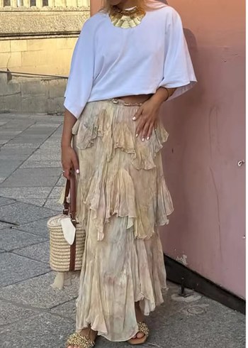 xl Beden çeşitli Renk Uzun Renk Geçişli Fırfırlı Bohem Etek