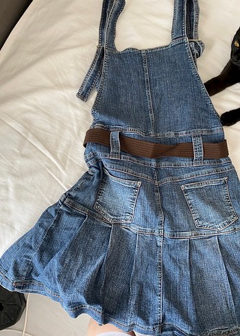 38 Beden mavi Renk Tokalı Mavi Denim Kadın Kısa Salopet elbise