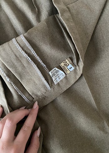 Düğmeli Keten Bej Kadın Pantolon - Görsel 3