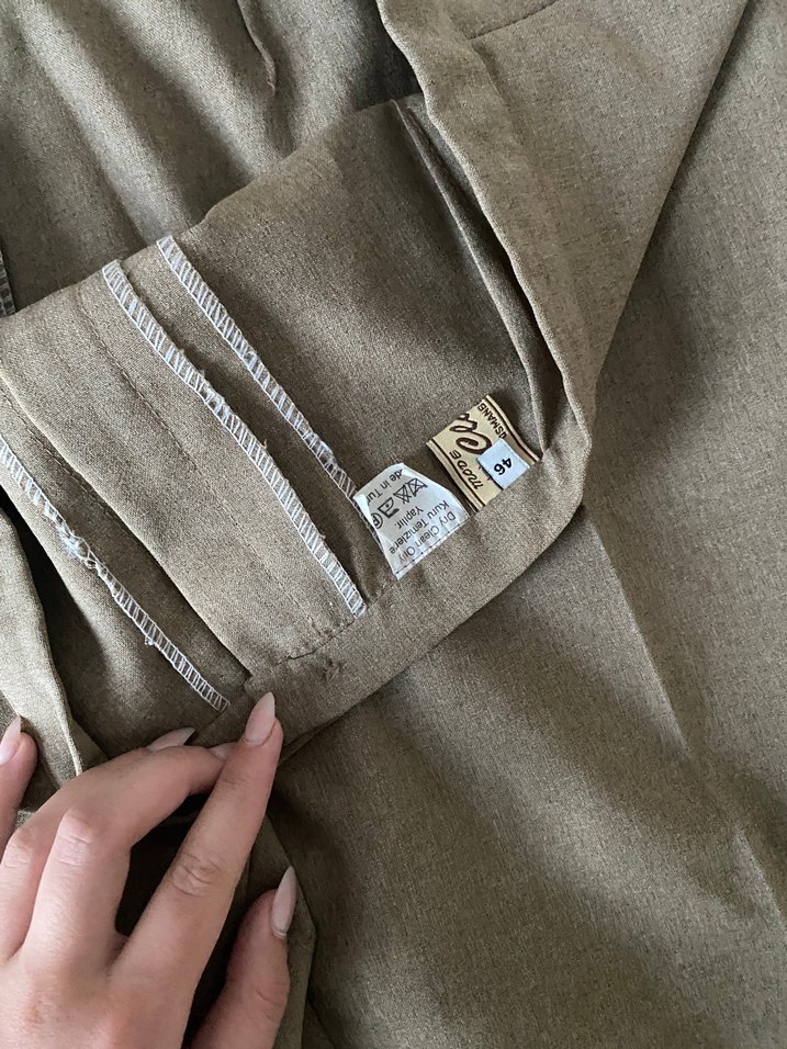 Düğmeli Keten Bej Kadın Pantolon - Görsel 3