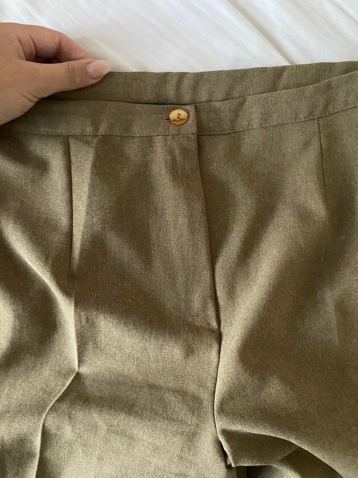 Düğmeli Keten Bej Kadın Pantolon - Görsel 2