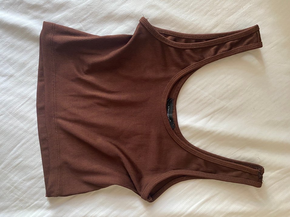 Kadın Kahverengi Sade Crop Top - Görsel 2