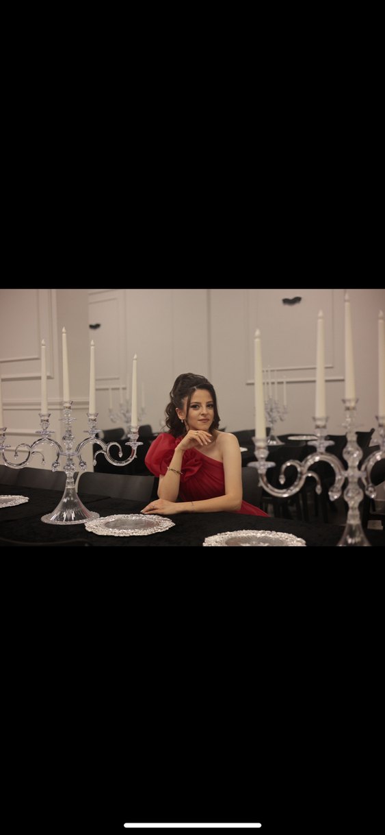 Drapeli Kırmızı Uzun Straplez Kadın Abiye - Görsel 5