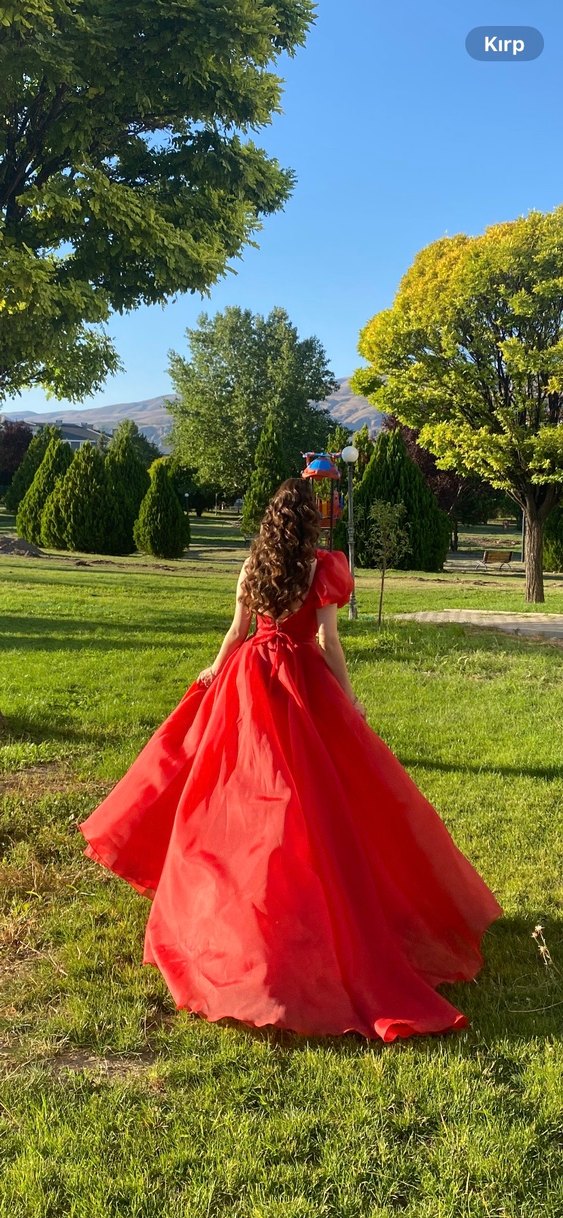 Drapeli Kırmızı Uzun Straplez Kadın Abiye - Görsel 3