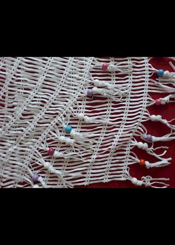 PAREO Boncuklu Beyaz Örgü Bohem Şal - Görsel 2