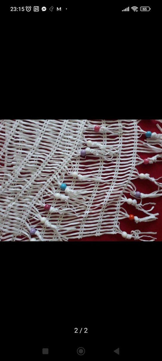 PAREO Boncuklu Beyaz Örgü Bohem Şal - Görsel 2