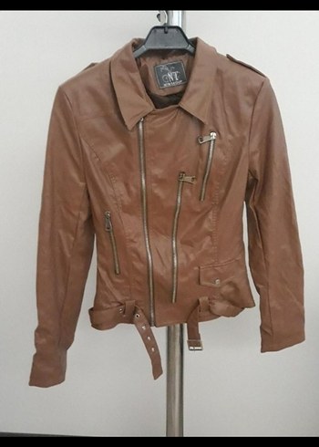 Bej Deri Biker Ceket