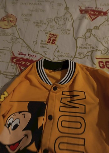 Sarı Baskılı Mickey Mouse Düğmeli Erkek Ceket - Görsel 5