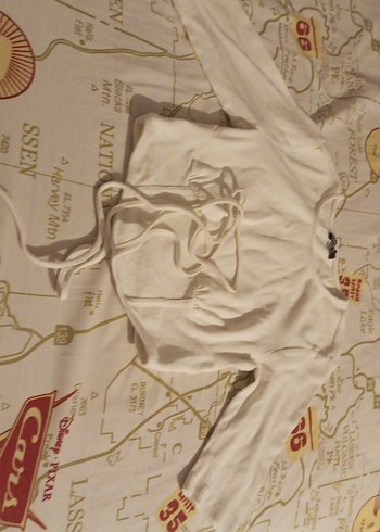 Kızlar için Beyaz Keten Uzun Kollu Halter Yaka - Görsel 2