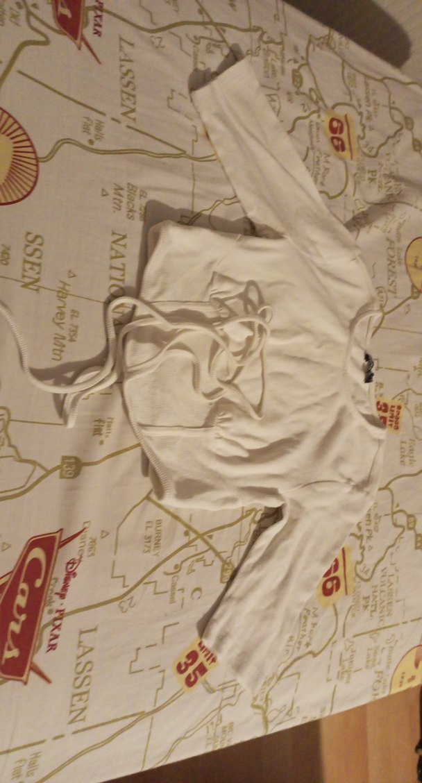 Kızlar için Beyaz Keten Uzun Kollu Halter Yaka - Görsel 2