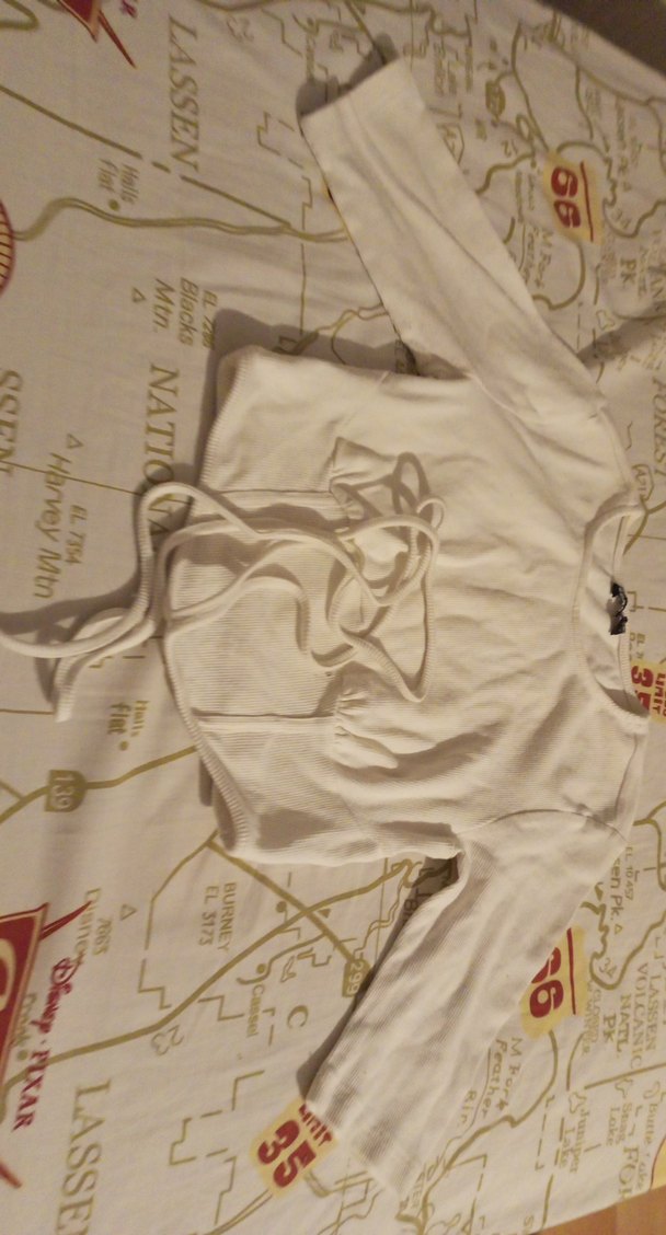 Kızlar için Beyaz Keten Uzun Kollu Halter Yaka - Görsel 3