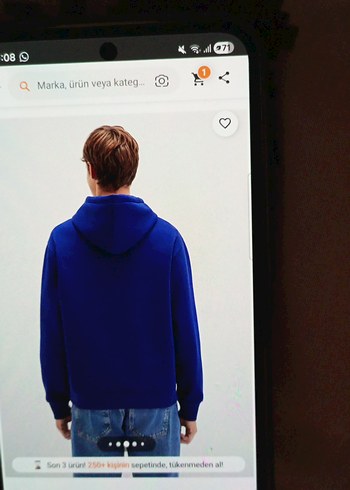 Kapüşonlu Mavi Kadın Sweatshirt - Görsel 10