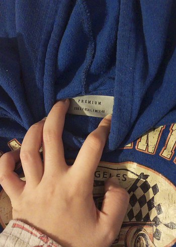 Kadın Mavi Kapüşonlu Sweatshirt - Görsel 4