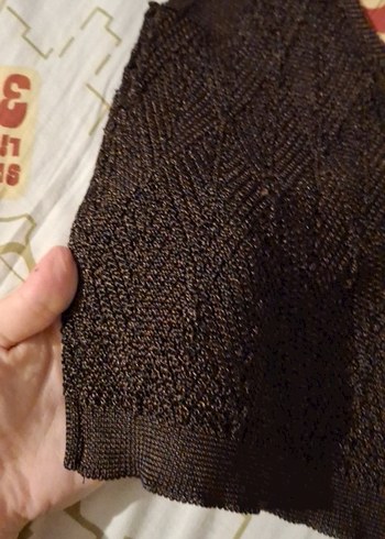 Kahverengi V Yaka Örgü Crop Top - Görsel 3