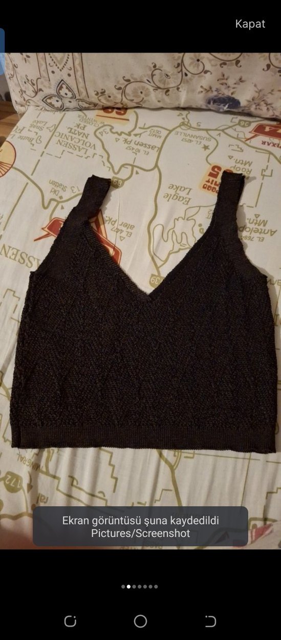 Kahverengi V Yaka Örgü Crop Top - Görsel 2