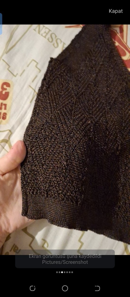 Kahverengi V Yaka Örgü Crop Top - Görsel 3