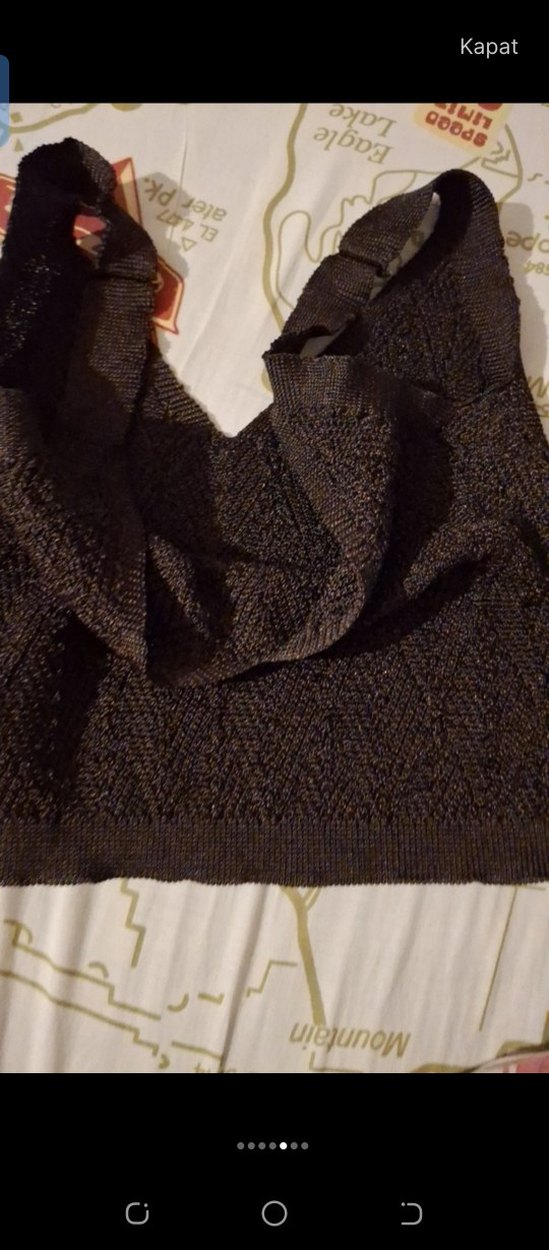 Kahverengi V Yaka Örgü Crop Top - Görsel 5