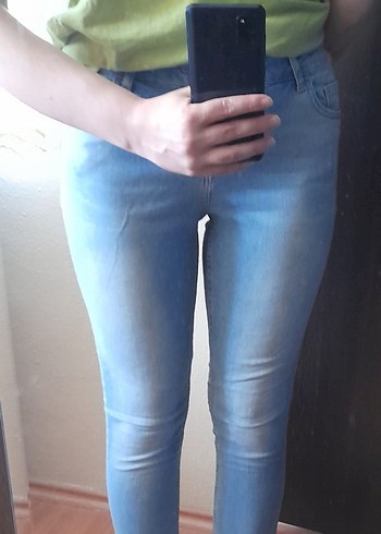 Pastel Mavi Dar Kesim Midi Kot Pantolon
