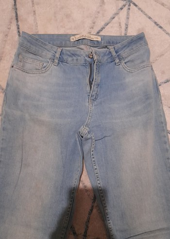 30 Beden Pastel Mavi Dar Kesim Midi Kot Pantolon