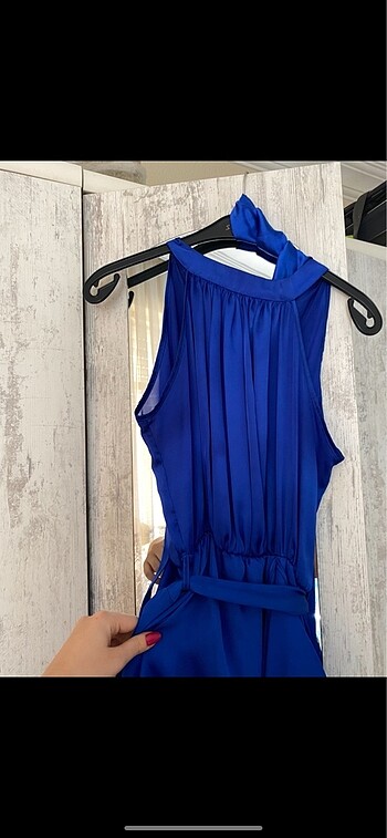 BSL FASHION Mavi saten elbise