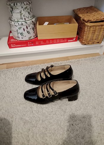 Klasik Siyah Tokalı Blok Topuklu Kadın Babet - Görsel 7