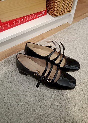 Klasik Siyah Tokalı Blok Topuklu Kadın Babet - Görsel 4