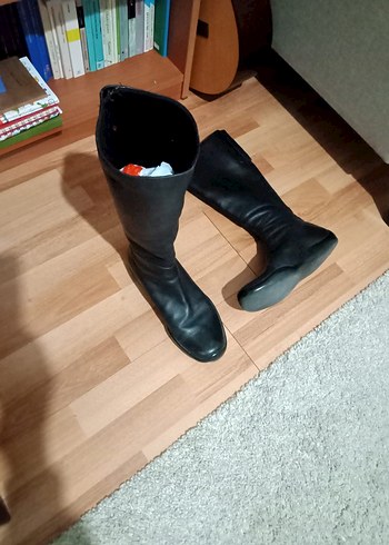 Siyah Rugan Tokalı Dizüstü Topuklu Bot - Görsel 2