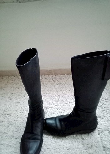 Siyah Rugan Tokalı Dizüstü Topuklu Bot - Görsel 4