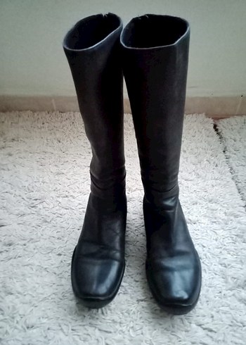 Siyah Rugan Tokalı Dizüstü Topuklu Bot - Görsel 5