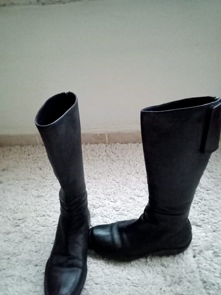 Siyah Rugan Tokalı Dizüstü Topuklu Bot - Görsel 4