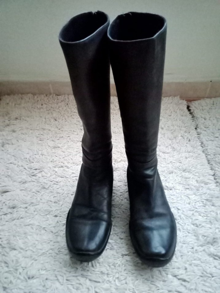 Siyah Rugan Tokalı Dizüstü Topuklu Bot - Görsel 5