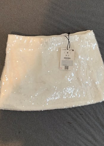 Bershka Beyaz Payetli Midi Mini Etek