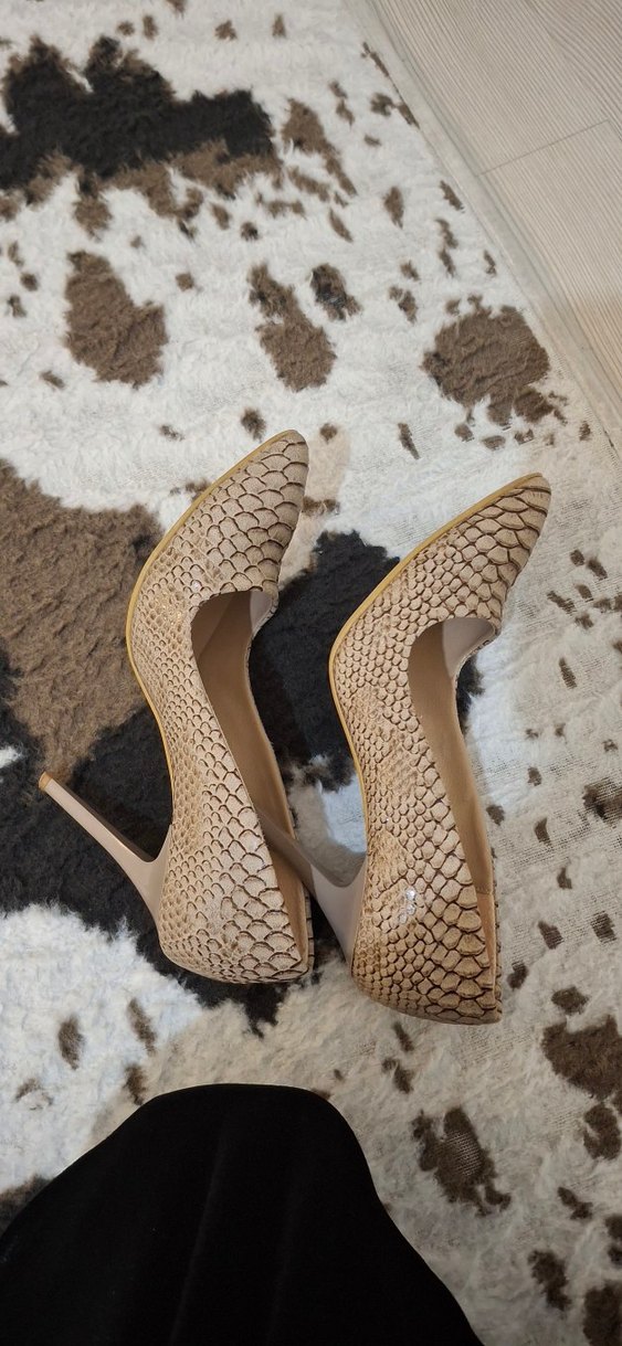 Bej Yılan Derisi Desenli Dolgu Topuklu Stiletto - Görsel 2