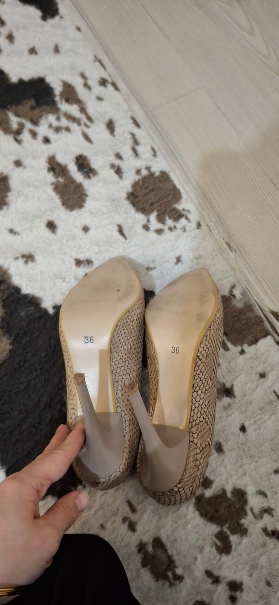 Bej Yılan Derisi Desenli Dolgu Topuklu Stiletto - Görsel 3