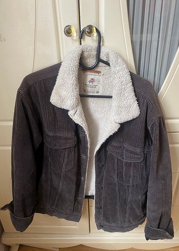 Pull and Bear Düğmeli Kahverengi Kadife Midi Ceket