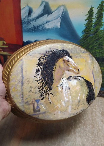 El boyama At Figürlü Kahverengi Tablo - Görsel 2