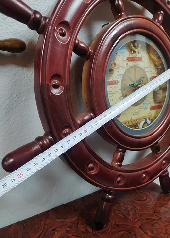 GEMİ DÜMENİ AHŞAP SAAT BÜYÜK BOY - Görsel 2