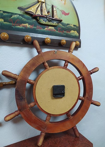 GEMİ DÜMENİ AHŞAP SAAT BÜYÜK BOY - Görsel 3