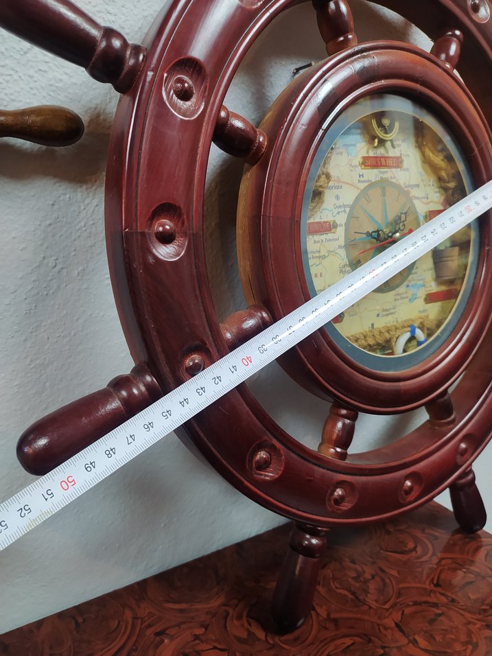 GEMİ DÜMENİ AHŞAP SAAT BÜYÜK BOY - Görsel 2