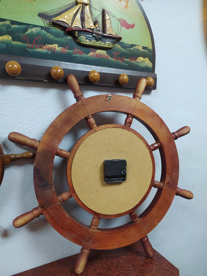 GEMİ DÜMENİ AHŞAP SAAT BÜYÜK BOY - Görsel 3